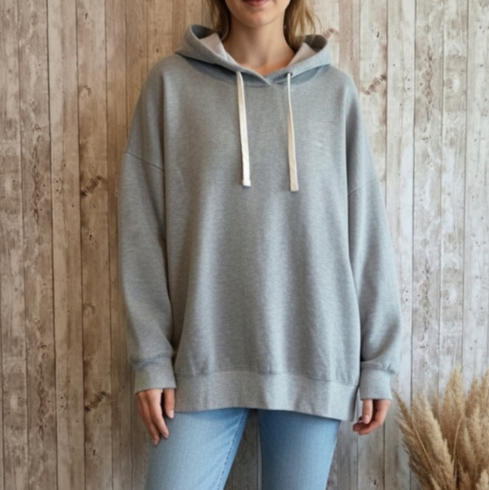 Women's Buffalo David Bitton Gray Cream Drawstring Hoodie Standard XXL